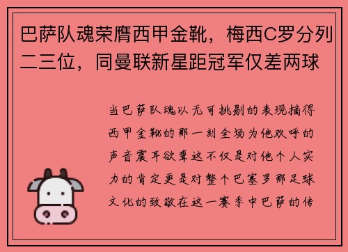 巴萨队魂荣膺西甲金靴，梅西C罗分列二三位，同曼联新星距冠军仅差两球