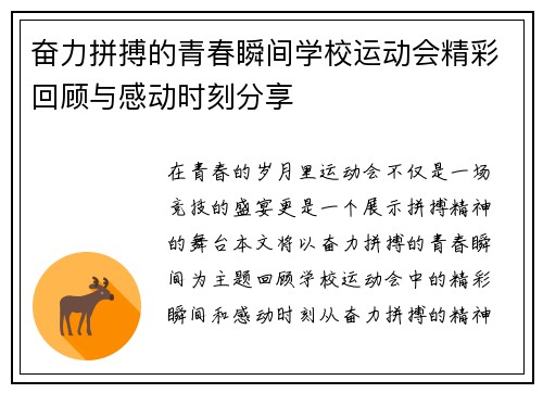 奋力拼搏的青春瞬间学校运动会精彩回顾与感动时刻分享