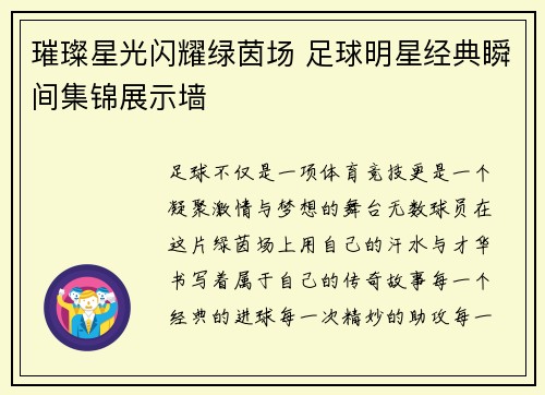 璀璨星光闪耀绿茵场 足球明星经典瞬间集锦展示墙